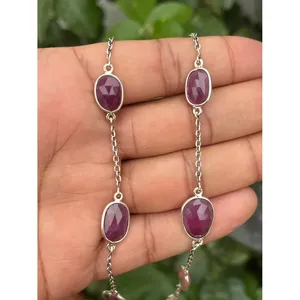 925 Silver <b>Ruby</b> Satellite Chain <b>Necklace</b> for Gift Occasions - Product Image 4
