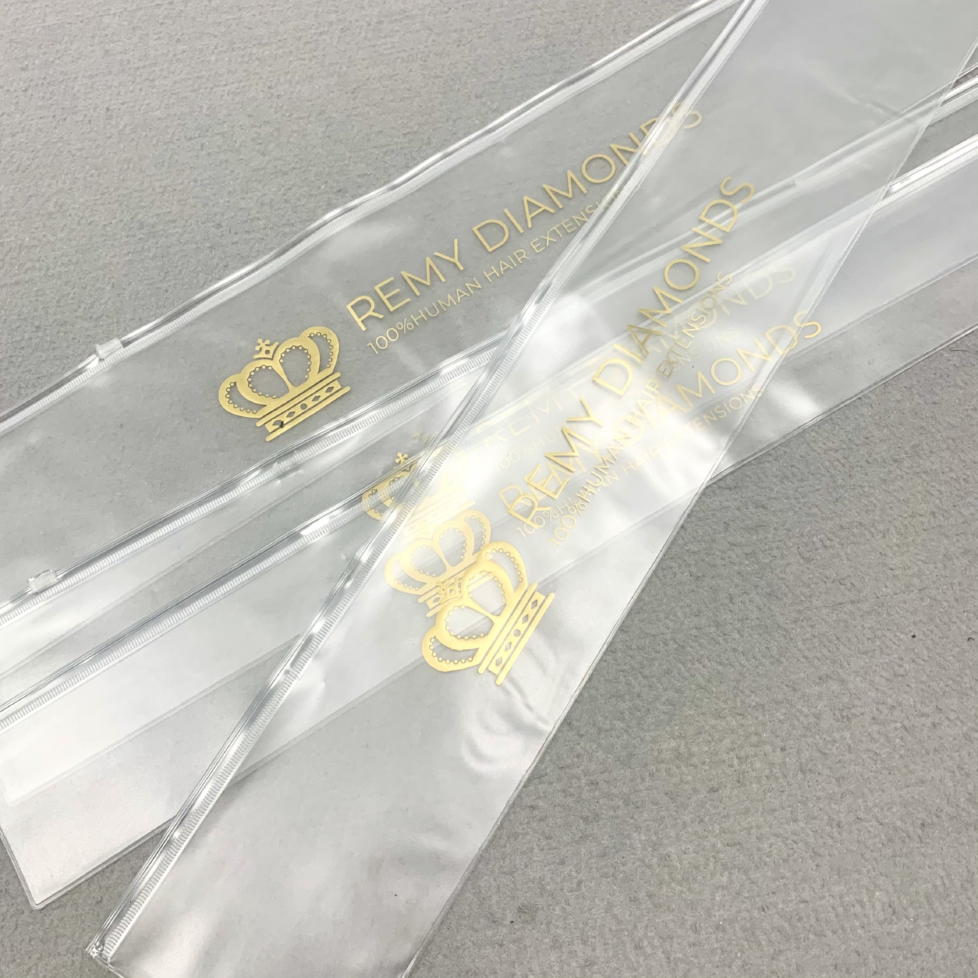 Luxury Custom Logo Printed Long Bundles Wig Packaging Zipper Bags Plastic Zip PVC Lock Packing Bags for Hair Extensions