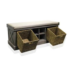 Modern Gorge <b>Storage</b> Bench with Woven Baskets for Entry Hall <b>Shoe</b> Organizing and Master Bath Essentials for Hotels - Product Image 3