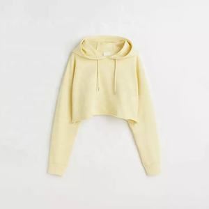 Sweat-shirt à capuche court 100% coton pour femme, vêtement de rue, blanc, personnalisé, à la mode - Product Image 3