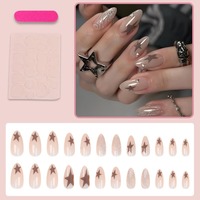 HYC-DZ-1724 Faux Ongles à Presser Amande Foncée, Design Étoile Nude, Style Luxe, Réutilisables, Vente en Gros