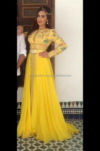 Ropa DE BODA Irani para mujer caftán amarillo de fondo largo con bordado y trabajo de cuentas - Product Image 2