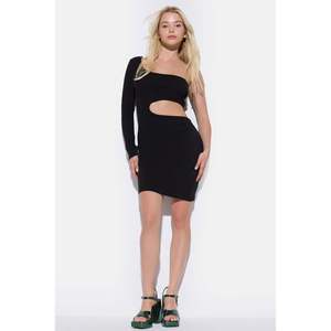 Vestido Informal Negro de Algodón con Cintura Natural, Sin Mangas, por Encima de la Rodilla, con Detalle de Ventana Lateral - Product Image 1