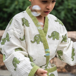 Premium Quality Hand Block Print Cotton Waffle Fabric <b>Kimono</b> Bathrobe Sleepwear for Kids - Product Image 1