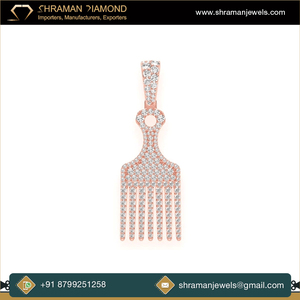 Colliers pendentifs fins en or massif 10 carats pour femmes, mode unique, personnalisés, minimalistes, avec un charme en forme de peigne à cheveux, diamant cultivé en laboratoire, cadeaux - Product Image 5