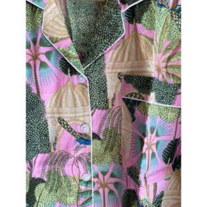 Pyjama en lin tissé rose Palace Garden avec élasthanne, respirant, imprimé uni personnalisé, manches longues, taille élastique avec cordon de serrage, ODM pour la famille - Product Image 2