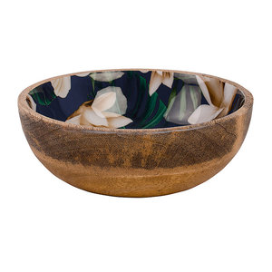 Bol de serveur de salade en bois de mangue fait à la main de haute qualité avec impression en émail pour servir des collations de chocolats aux fruits lors des fêtes - Product Image 4