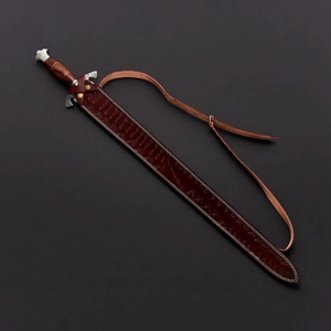 Espada vikinga de acero de Damasco hecha a mano con vaina de cuero, juguete de Metal históricamente preciso para exhibición Unisex - Product Image 4