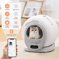 Litière pour chat automatique Tuya Smart APP, nettoyage facile, contrôle des odeurs, bac à litière en plastique, 65L, grand espace, toilette sphérique pour animaux de compagnie sans pincement