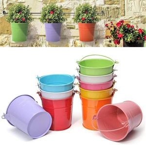 Juego de 4 cubos de Metal de Color esmaltado con asa para el hogar, decoración de jardín al aire libre, maceta de flores, cubos multiusos - Product Image 6