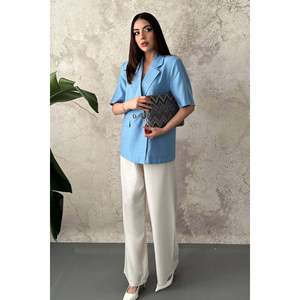 Blue Two-Button <b>Short</b>-<b>Sleeve</b> <b>Jacket</b> - Blue - Product Image 2