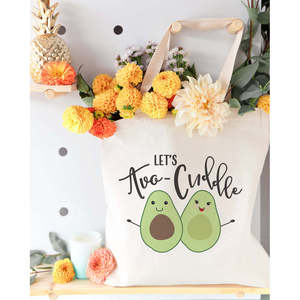 Durable Cotton Canvas Tote Bag Let's Avo-cuddle Simple Letter Cartoon Screen Printing Medium Size Zipper for Daily Use Gifts - Product Image 3