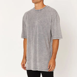 Camiseta bordada lavada en blanco de gran tamaño personalizada para hombre, ropa de calle cuadrada recortada de peso pesado, camisetas unisex con lavado ácido para hombre - Product Image 2