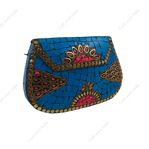 Sac à main en mosaïque bleue fait à la main avec incrustation rose, sac de soirée de luxe en métal, sac de soirée de mariage, sac à main de créateur pour femmes - Product Image 2