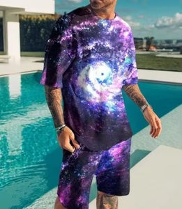 Oversized Men's Fashion Summer Oversize Casual Two-Piece Casual Clothing Plain Men T <b>Shirts</b> set Wholesale 100 % Polyester 2025 - Product Image 2