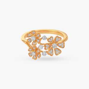 Anillo de Diamantes Florales de Oro Amarillo de 14K para Mujer, Corte Redondo Cultivado en Laboratorio, Anillo de Aniversario con Flor Brillante, Joyería Romántica para Regalo - Product Image 1