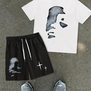 Conjunto Casual de Verano para Hombre, Camiseta de Manga Corta y Pantalones Cortos, Ropa Deportiva Ligera y Transpirable de Algodón para Gimnasio y Entrenamiento - Product Image 1