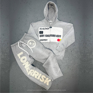 Streetwear d'hiver unisexe en coton épais uni personnalisé de jogging de gymnastique à capuche ensemble de survêtements deux pièces en gros - Product Image 3