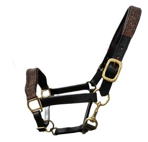 Halter à paillettes-Halter en cuir marron entièrement réglable, rembourré et entièrement réglable avec du matériel en laiton et un fermoir robuste. - Product Image 5