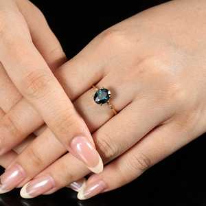Bague en saphir ovale 2,18 ct, argent sterling 925, plaqué or 14 carats, saphir vert sarcelle, bague simple et élégante, cadeau pour elle - Product Image 5