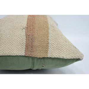 Almohada Kantha de lana Beige a rayas sutiles de 12x20 pulgadas, cojín decorativo tejido esponjoso Vintage de lujo para uso en sofá y suelo - Product Image 5