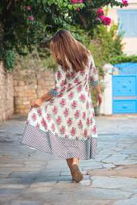 Robe Bohème Rose de Montagne Imprimée à la Main en Coton Pur Vêtement Occasionnel Décontracté - Product Image 5