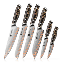 Ensemble de couteaux de cuisine Santoku professionnels en acier Damas à 67 couches, 6 pièces, avec manche en résine époxy dorée, lame VG10