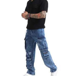 Pantalones vaqueros holgados de streetwear para hombre, estilo hip hop, con bolsillos cargo, pantalones boyfriend oversize, vaqueros de mezclilla. - Product Image 1