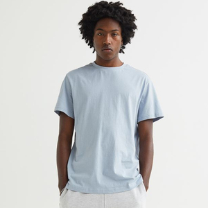 Hombres Plain Drop Shoulder manga corta azul claro camisetas - Product Image 1