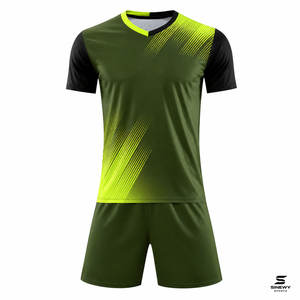 SINEWY SPORTS Men's Soccer Jersey Set Green Yellow Gradient V-Neck Short Sleeve Moisture Wicking Breathable Quick Dry <b>Athletic</b> - Product Image 2