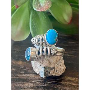 Bague Loretta Smith en argent sterling avec turquoise naturelle et perle, taille 8,5, sertie clos, bijoux fins - Product Image 1