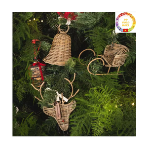 Juego de adornos navideños de ratán hechos a mano bohemios, decoración colgante de árbol de mimbre Natural rústico para vacaciones, hogar y fiesta - Product Image 3