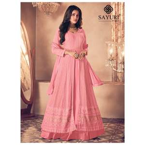 Robe Anarkali FABZONE, dernière collection, en georgette lourde, de haute qualité, tenue ethnique indienne pour femme, avec broderies riches et fausse fourrure, idéale pour les fêtes. - Product Image 2