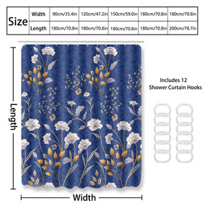 Rideau de douche imperméable personnalisé imprimé pour salle de bain, en polyester imperméable avec crochets - Product Image 4
