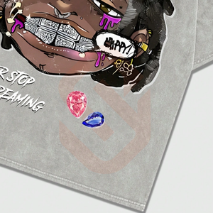 T-shirt gris hip-hop pour hommes de plus de 300 grammes T-shirt gris délavé à l'acide pour les garçons de rue - Product Image 3