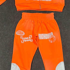 Ropa de calle, chándales apilados personalizados para hombre, conjunto de 2 piezas, pantalones de chándal acampanados, conjunto de Jogger y Sudadera con capucha recortada, cremallera estampada para hombre Y2k - Product Image 4