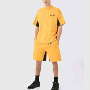 Conjunto doble de ropa informal de alta calidad 100% algodón Puff estampado Logo camisa y pantalones cortos conjunto de 2 piezas conjunto doble para hombres de dos tonos de color - Product Image 3