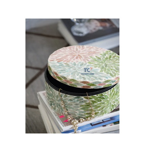 Boîte décorative en nacre noire avec incrustation de nacre Boîte à bijoux en vadrouille Boîtes rondes en vadrouille florale - Product Image 5