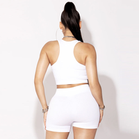 Ensemble de sport deux pièces blanc pour femme : débardeur court et short cycliste taille haute – Tenue d'été pour gym, fitness et yoga