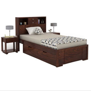 AHAD HANDICRAFTS Solid <b>Wood</b> <b>Single</b> <b>Bed</b> Cot with Storage Handmade Walnut <b>Single</b> Size Bedroom <b>Bed</b> Multipurpose Storage Features - Product Image 1