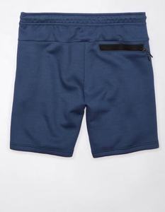 Short en molleton teint uni bleu marine noir cordon de serrage taille côtelée 2 poches avant un short pour homme style argent au dos - Product Image 2