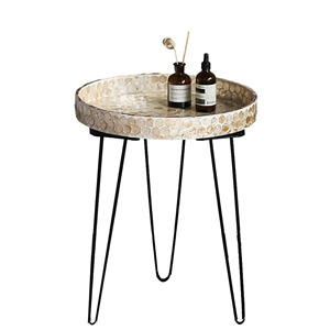 Plateau de table rond en nacre de haute qualité fabriqué à la main avec table d'appoint en métal du Vietnam - Product Image 1