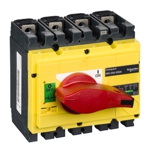 Sezionatore Semplice Schneider Electric Compact INS250-200 200A 4 Poli con Maniglia Rotante Rossa e Frontale Giallo - Product Image 1