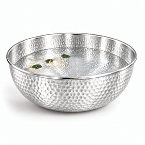 Bassin de pédicure rond en acier inoxydable martelé, bol de trempage pour les pieds, couleur argent - Product Image 1