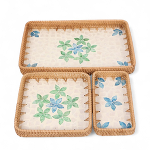 Plateau de service en rotin fait main écologique avec nacre pour la maison, la salle à manger, le service de nourriture et l'affichage sur table - Product Image 1