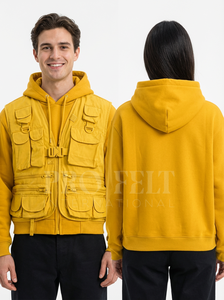 100% Cotton High Quality Hooded <b>Vest</b> with Multiple Pockets Casual Outdoor Working Jacket Heavy <b>Weight</b> Thicken Cotton Hoodies - Product Image 5