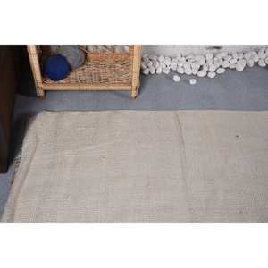 Alfombra turca Vintage moderna de 5,4x4,8 pies, Beige, hecha a mano, diseño clásico de retazos, lana, piel sintética de conejo, látex, pasillo rectangular - Product Image 5