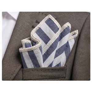 Handmade Knitted <b>Edge</b> Signature Border Linen Pocket <b>Square</b> White Gray for Dining Blazer Suits - Product Image 1
