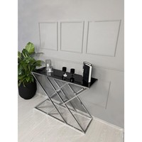 Table console en marbre noir royal victorien avec base géométrique en argent meubles d'entrée modernes