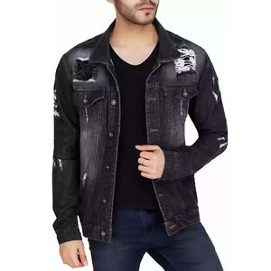<b>Mens</b> <b>Black</b> <b>Denim</b> <b>Jacket</b> Classic Jean Coat Slim Fit Cotton Outerwear Fashion Streetwear Casual Trucker Style Clothing Top - Product Image 1